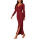 thumbnail image 4 of VESTIDO MAXI BODYCON PARA MUJERES INSPIRE CHIC CON CUELLO EN V Y MANGA LARGA, ABERTURA LATERAL, VESTIDO DE FIESTA L ROJO VINO, 4 of 6