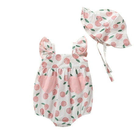 

Bodysuit Sunsuit Baby Romper Straps Girls Print Hat Girls Romper&Jumpsuit Birthday Clothes for Baby Girls