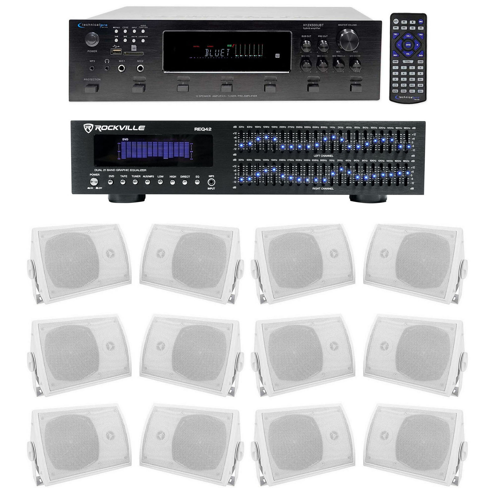 Technical Pro 6000w 6-Zone Home Theater Bluetooth Receiver+12) 5.25 Speakers+EQ