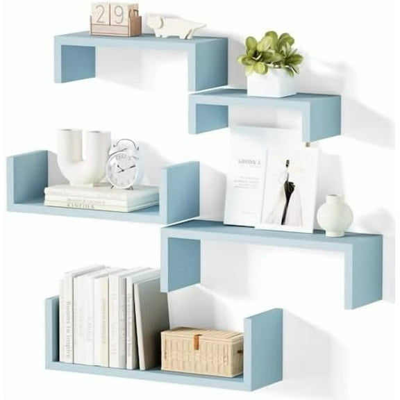 Floating Shelves for Wall, Wall Shelves for Bathroom, Bedroom, Living Room, Kitchen, Office, Wood Shelves for Wall Decor Set of 5 (Blue)