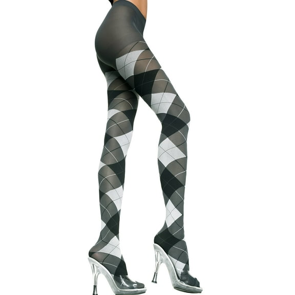 Music Legs Women's Big argyle spandex pantyhose 7013 Black/Gray