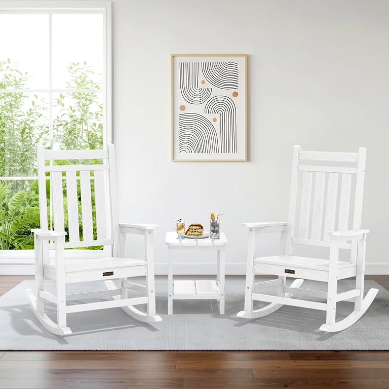 SERWALL Outdoor Rocking Chair Set of 2, HDPE Weatherproof Patio