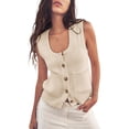 thumbnail image 2 of Sleeveless Womens Sweater Vest Summer Ribbed Tank Tops Button Down Shirts Scoop Neck Top, 2 of 5