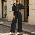 thumbnail image 7 of Women's Dressy Linen 2 Piece Outfits Cute Collared Button Down Shirt Wide Leg Pants Summer Business Casual Sets, 7 of 7