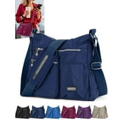 Gustave Women Crossbody Messenger Bag Nylon Waterproof Shoulder Handbags Lightweight Multi Pockets Travel Casual Satchel Purse with Bottle Holder "Navy"