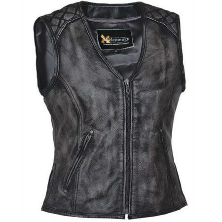 Xelement Xelement BXU6865 Urban Armor 'Quilted Shoulders' Women's Amarillo Grey Premium Leather Vest with Gun Pockets Distressed Grey
