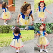Jurebecia Princess Dress Royal Storybook up Puffed Sleeves & Tulle Skirt Birthday Party Costume Tulle Skirt 4-5 Years