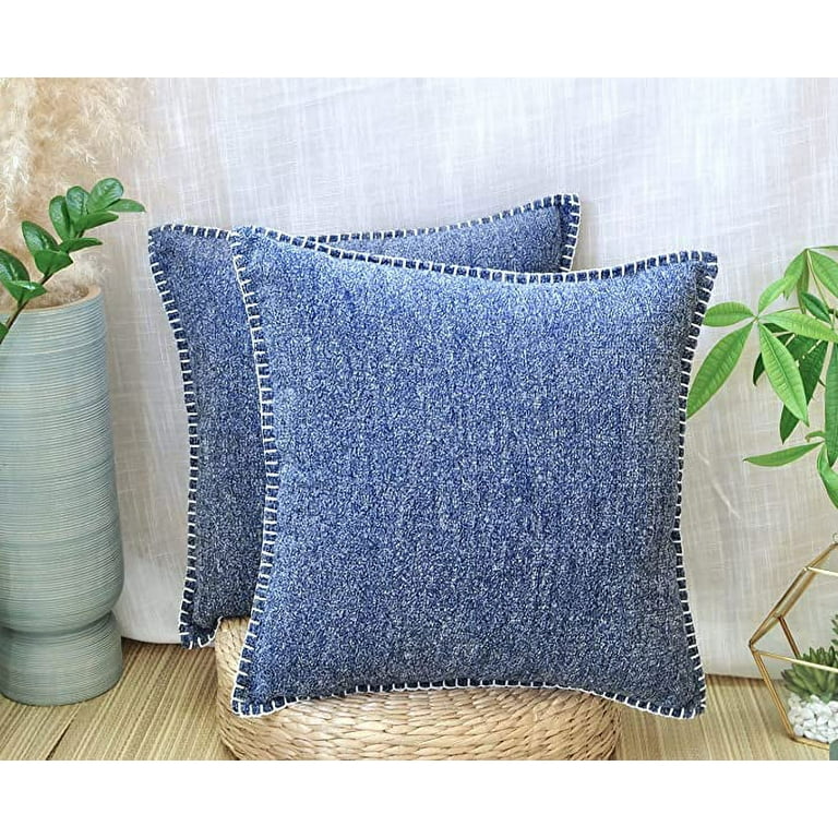 Monarch Chenille 18x18 Denim Blue Throw Pillow with Feather