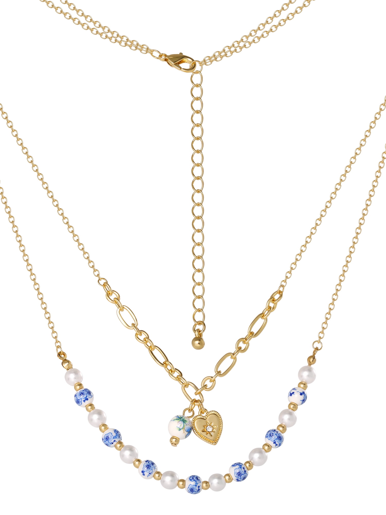 Celebrity Pink Women's Layered Flower and Heart Accent Necklace