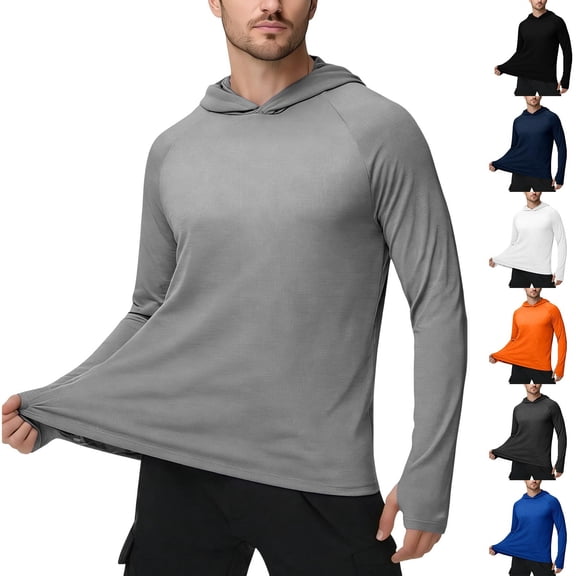 DDAPJ pyju Men's UPF 50  Sun Shirts Long Sleeve Rash Guard Thin Summer Hoodie Sun Protection Fishing Shirt with Thumb Hole Blue M