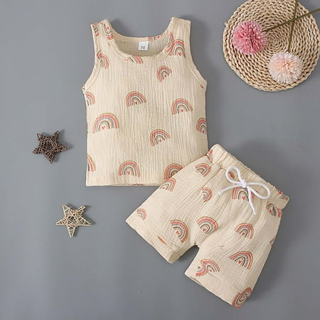 

QISIWOLE Toddler Boys Girls Sleeveless Rainbow Cactus Print Tank Top + Shorts Children Two-piece Set Clearance !