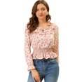 thumbnail image 1 of Allegra K Blusa Floral De Gasa De Manga Larga Con Volantes Fruncidos Con Volantes Para Mujer blanco XS Unique Bargains Blusa, 1 of 6