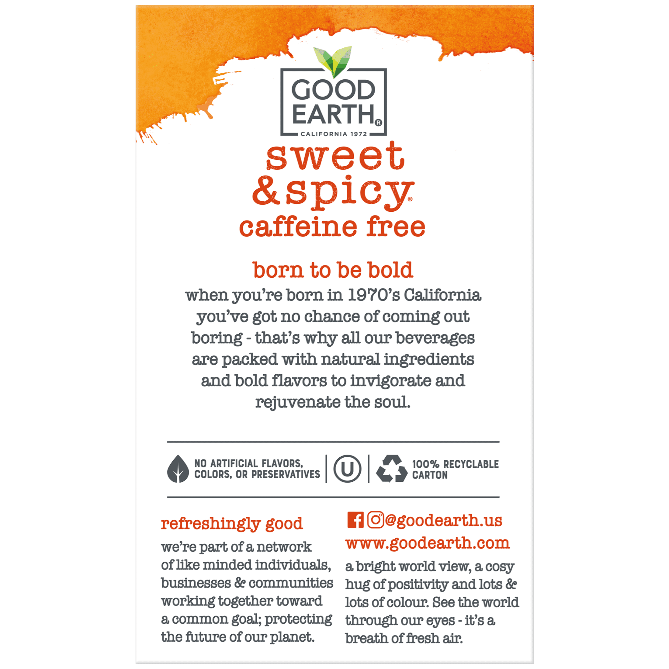 (3 pack) Good Earth Herbal & Black Tea, Sweet & Spicy, Caffeine Free, Tea Bags, 18 Ct