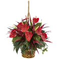 thumbnail image 1 of Nearly Natural 6418 Mixed Anthurium Hanging Basket Artificial Plant, 1 of 1