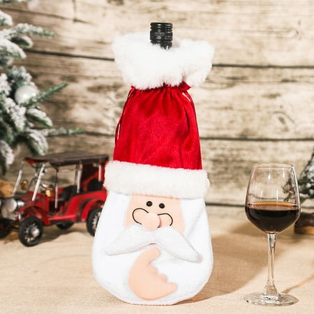 

Christmas Santa Head Wine Bottle Covers Christmas Decorations Creative Wine Bottle Bag for Birthdays and Christmas Parties