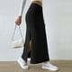 thumbnail image 3 of Falda lápiz midi elástica de punto acanalado de cintura alta para mujer: bajo con abertura, ajuste ceñido, ropa informal, 3 of 8
