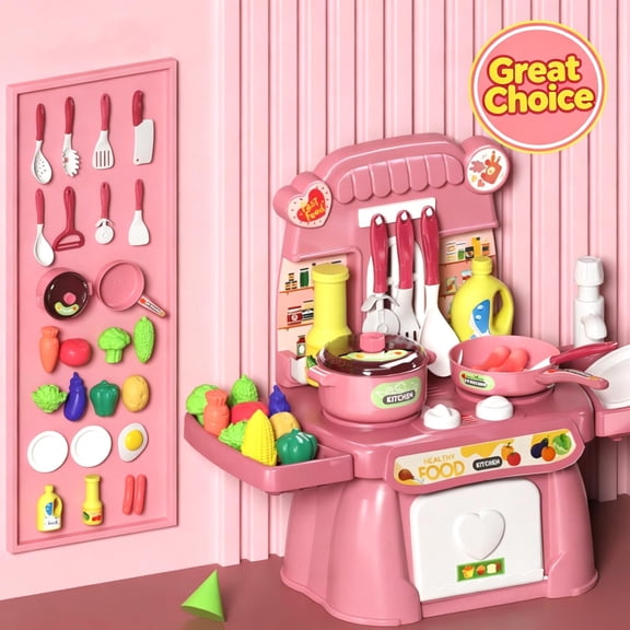 Pink Mini Kids Pretend Play Kitchen Stove Playset, Little Chef Role Play Educational Toy, Birthday Holiday Gift for Toddler Boys Girls Ages 3