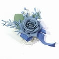 thumbnail image 6 of 5In Artificial Rose Wrist Corsage and Boutonniere Set, Handmade Men's Lapel Pin  Men Boutonniere for Prom Deco Wedding Flowers Accessories Suit Decoration (Light Blue), 6 of 10