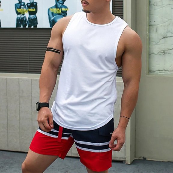 Fancy Men Tank Top Casual Sleeveless Tops Quick Dry Tank T Shirt Vest Top For Gym White XL