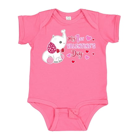 

Inktastic My 1st Valentine s Day with Elephant Gift Baby Girl Bodysuit