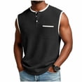 thumbnail image 3 of IhhxPro Men's Waffle Knit Tank Top with Pockets Button Front Sleeveless Shirt Casual Summer Beach Workout Lightweight Cotton Loose Fit Henley Style S-5XL, 3 of 7