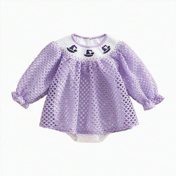 HCNTES My First Halloween Baby Girl Outfit Pumpkin Romper Long Sleeve Plaid Bubble Bodysuit Fall Clothes(Style1,6-12 Months)