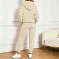 thumbnail image 5 of vdgthytj Sweatsuits Women 2 Piece Outfit Full Zip Drawstring Hooded Jackets Jogger Pants Fall Winter Casual Athletic Sets(Large,Beige), 5 of 7