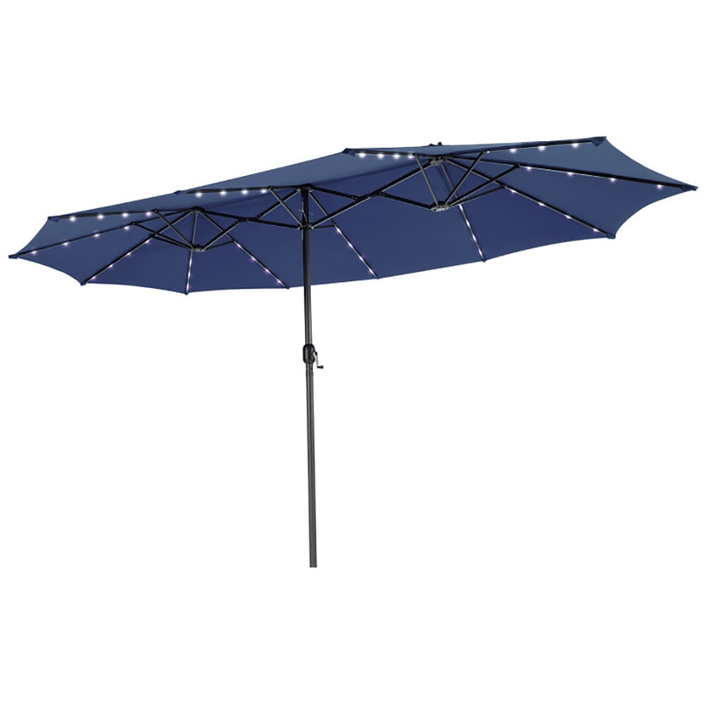 Aimee Lii 15 Feet Twin Patio Umbrella with 48 Solar LED Lights, Table Umbrella Outdoor Patio, Navy Aimee Lii 15 Feet Twin Patio Umbrella with 48 Solar LED Lights, Table Umbrella Outdoor Patio, Navy