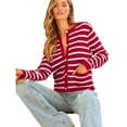 thumbnail image 3 of Women's Lightweights Button Down Long Sleeve Casual Crew Neck Soft Knit Cardigan Sweater Tops Red & White L, 3 of 9