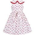 thumbnail image 2 of Sunny Fashion Girls Dress Vintage Velvet Bow Tie Round Collar Cherry Cotton Sleeveless 8 Years, 2 of 5