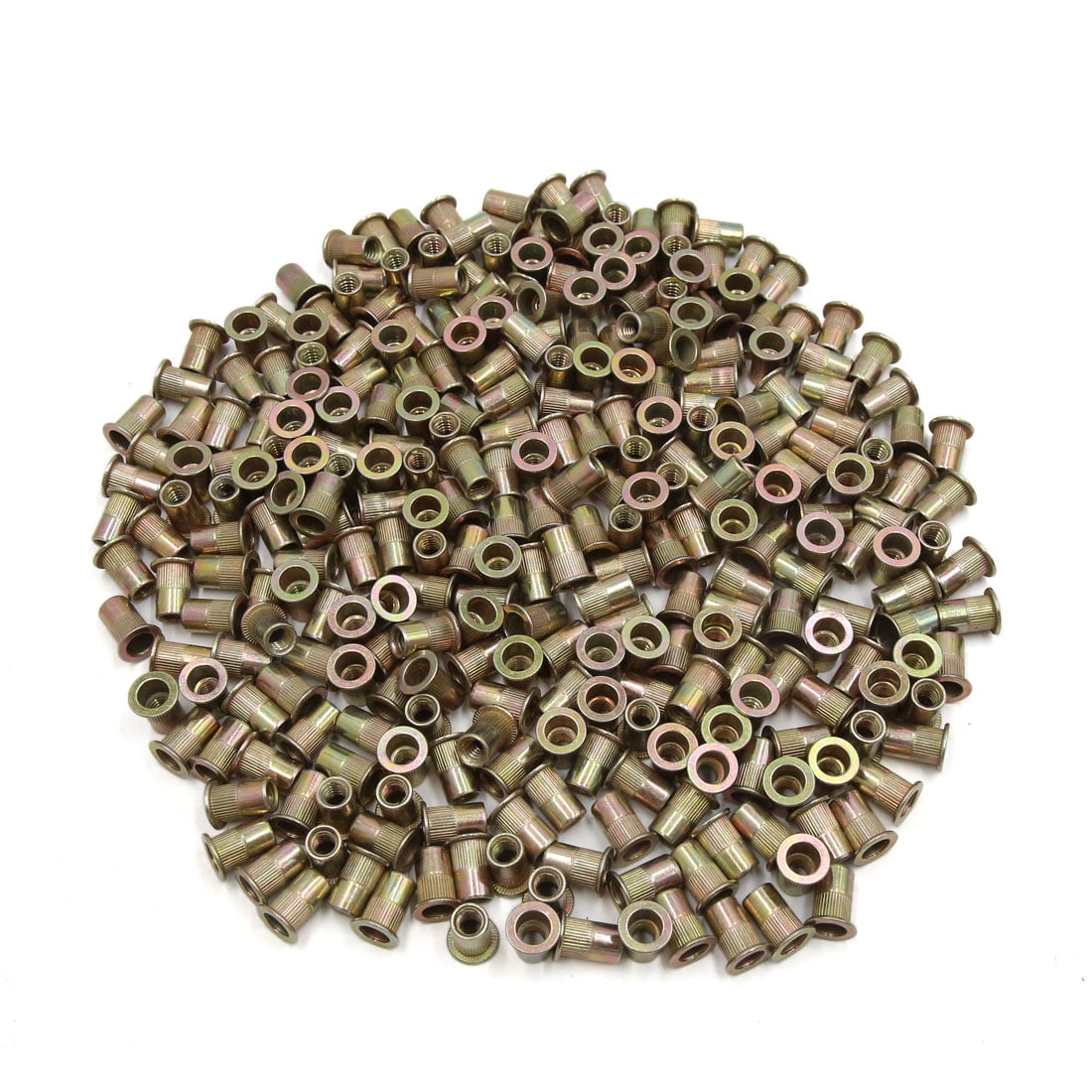 300Pcs Copper Tone Metal 1/420 UNC Rivet Nut Flat Head Insert Nutsert