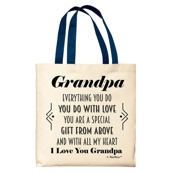 ThisWear Gifts for Grandpa Grandpa You Are A Special Gift From Above Poem Navy Handle Canvas Tote Bag