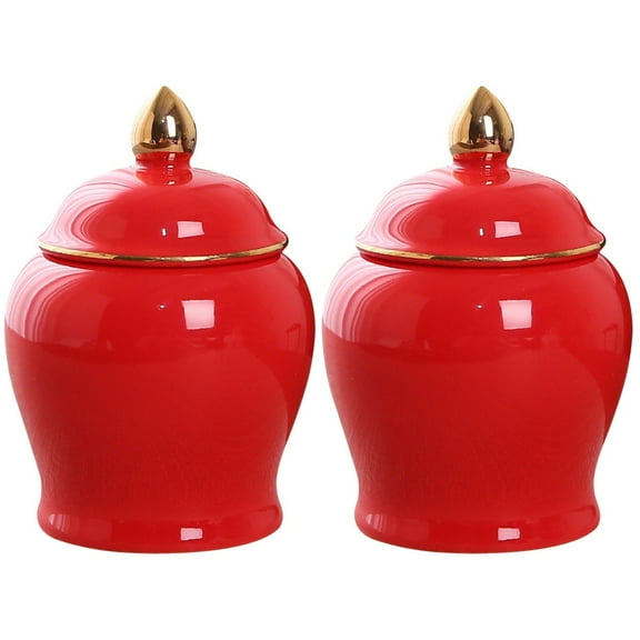 Set of 2 Ceramic Kitchen Canisters with Lids, Pumpkin Red Sugar Bowl and Flour Storage Jars for Tea and Pantry Organization