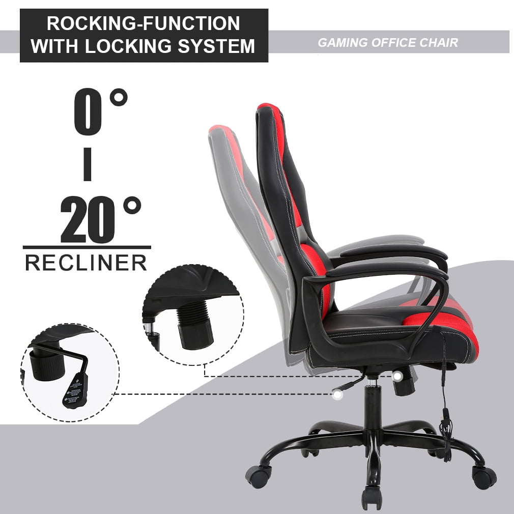 BestOffice Ergonomic Racing Gaming Chair，Massage PU Leather Lumbar Support Headrest Swivel Computer, Red