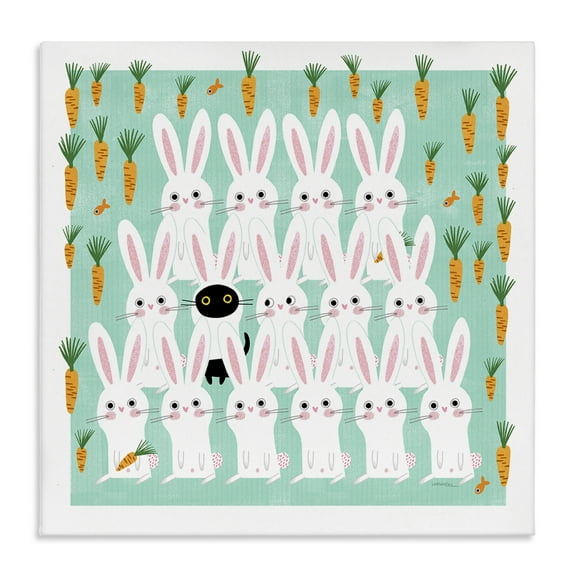 Stupell Industries Cat Mixed with Bunnies Animals Painting Wrapped Canvas Art Print Wall Art, 17 x 17