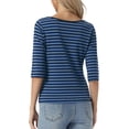 thumbnail image 3 of INSPIRE CHIC Women's Elbow Sleeves Top Round Neck Slim Fit Basic Tee Casual Printed T-Shirt Dusty Blue-Striped XS, 3 of 6