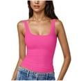 thumbnail image 2 of EchfiProm Sleeveless T-Shirts for Women Hot Pink Tops Slim Square Neck Fall Pullover Y2K Ladies Solid, 2 of 7