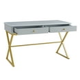 thumbnail image 5 of Campaign Grey Wood Iron 2-Drawer Writing Desk Trestle Frame Home, 5 of 9