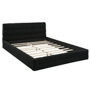 Euroco Upholstered Queen Size Platform Bed with Tuft Headboard, Black