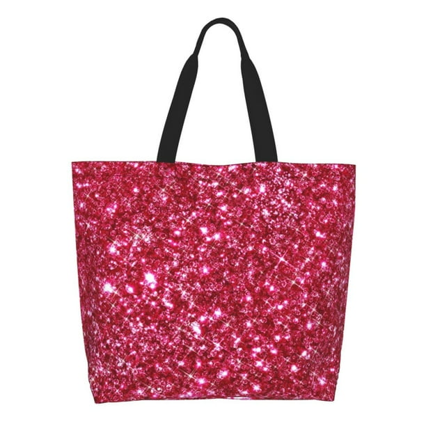 Disketp Pink Glitter Bolsa Tote Estampada para Mujer, Bolso de Hombro y de Mano para Compras y Viajes
