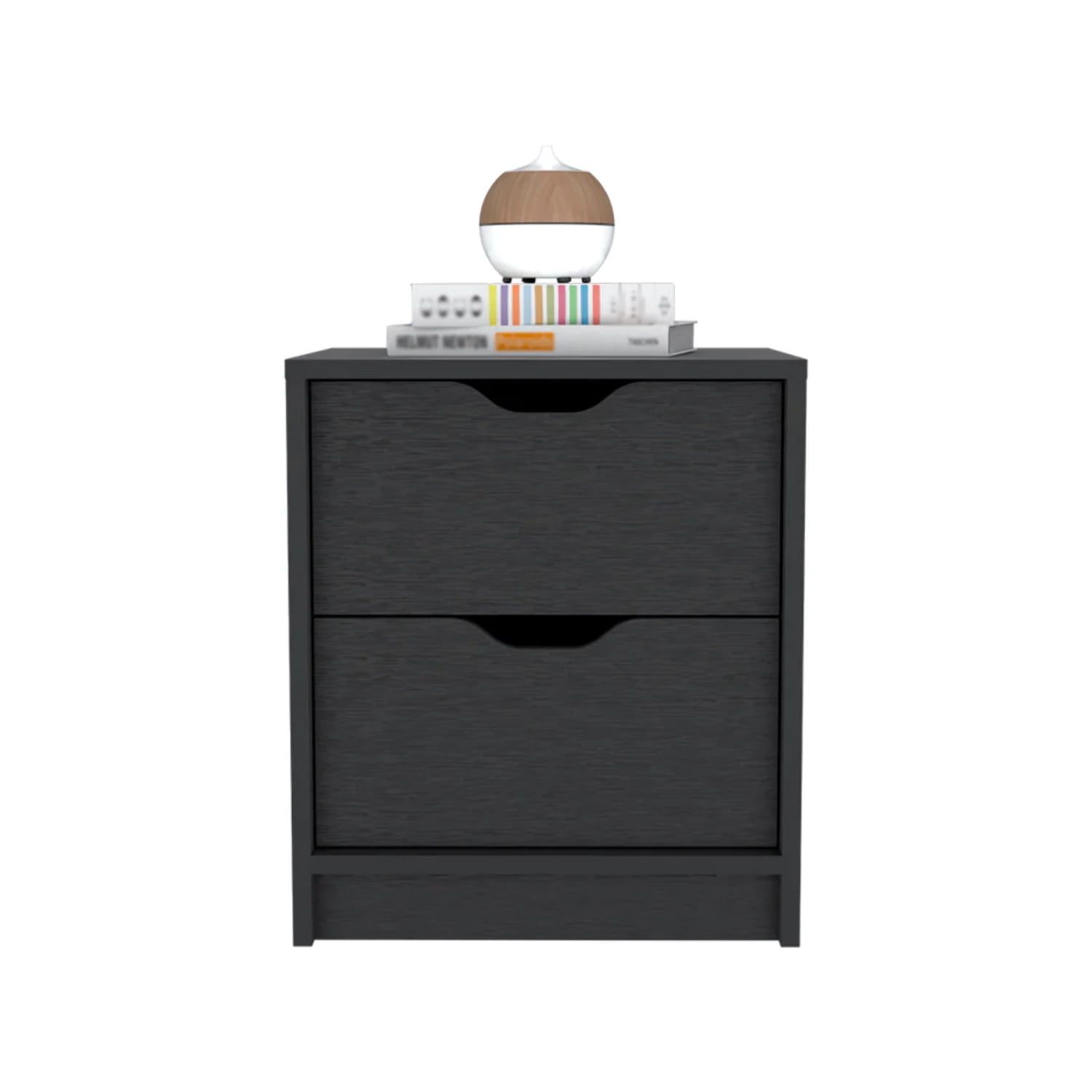 HomeRoots 19 in. Two Drawer Faux Wood Nightstand, Black