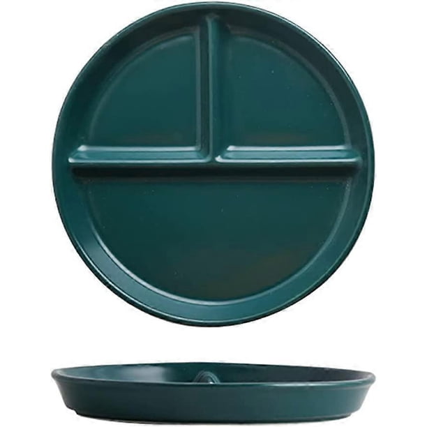 Dark Green-Ceramic Divided Plates Adult Compartment Plate diet Flat Plates Tableware Portion Plates Salad Plates
