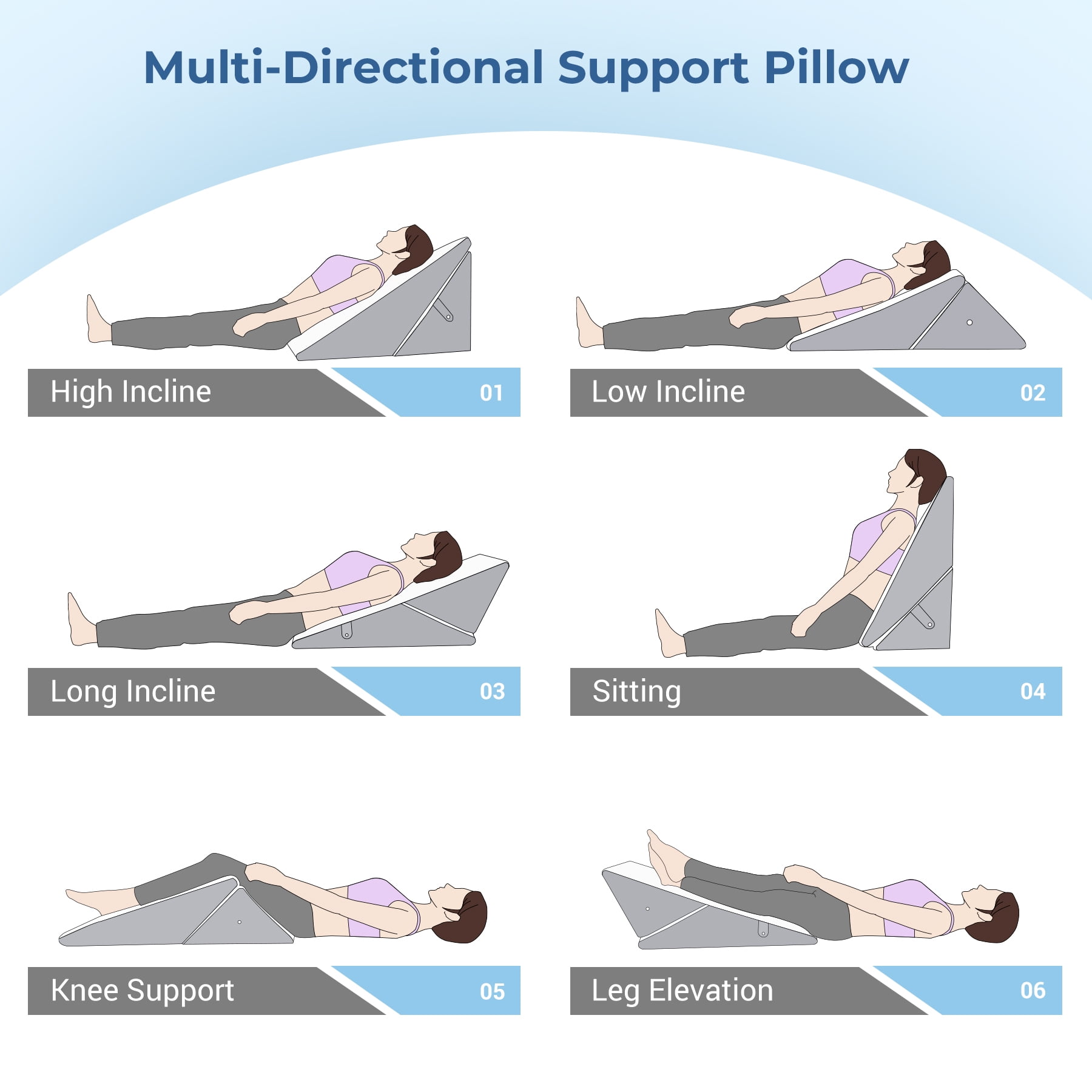 Bed Wedge Pillow, Folding Memory Foam Triangle Pillow for Sleep Apnea, Acid Reflux, Snoring, Leg Elevation, Adjustable Back Support  9&12 Inch for Sitting Up in Bed , Incline Cushion for Sleeping