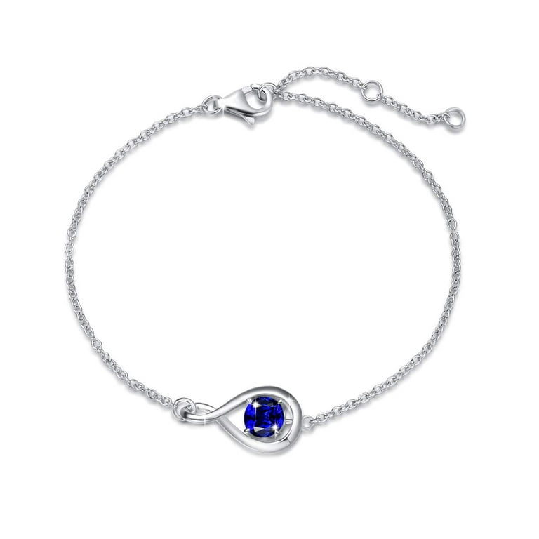 FANCIME 925 Sterling Silver Created Sapphire Dainty Infinity Link Bracelet  September Birthstone Mothers Day Birthday Jewelry Gifts for Mom Women