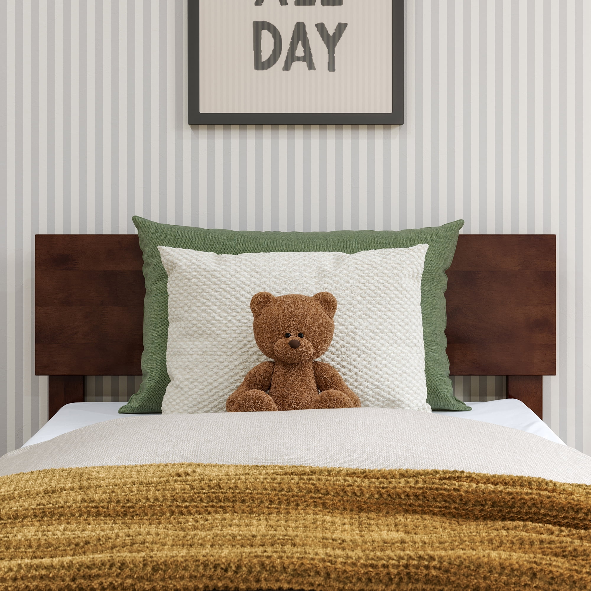AFI Orlando Twin Modern Solid Wood Panel Headboard with Attachable Charger, Walnut