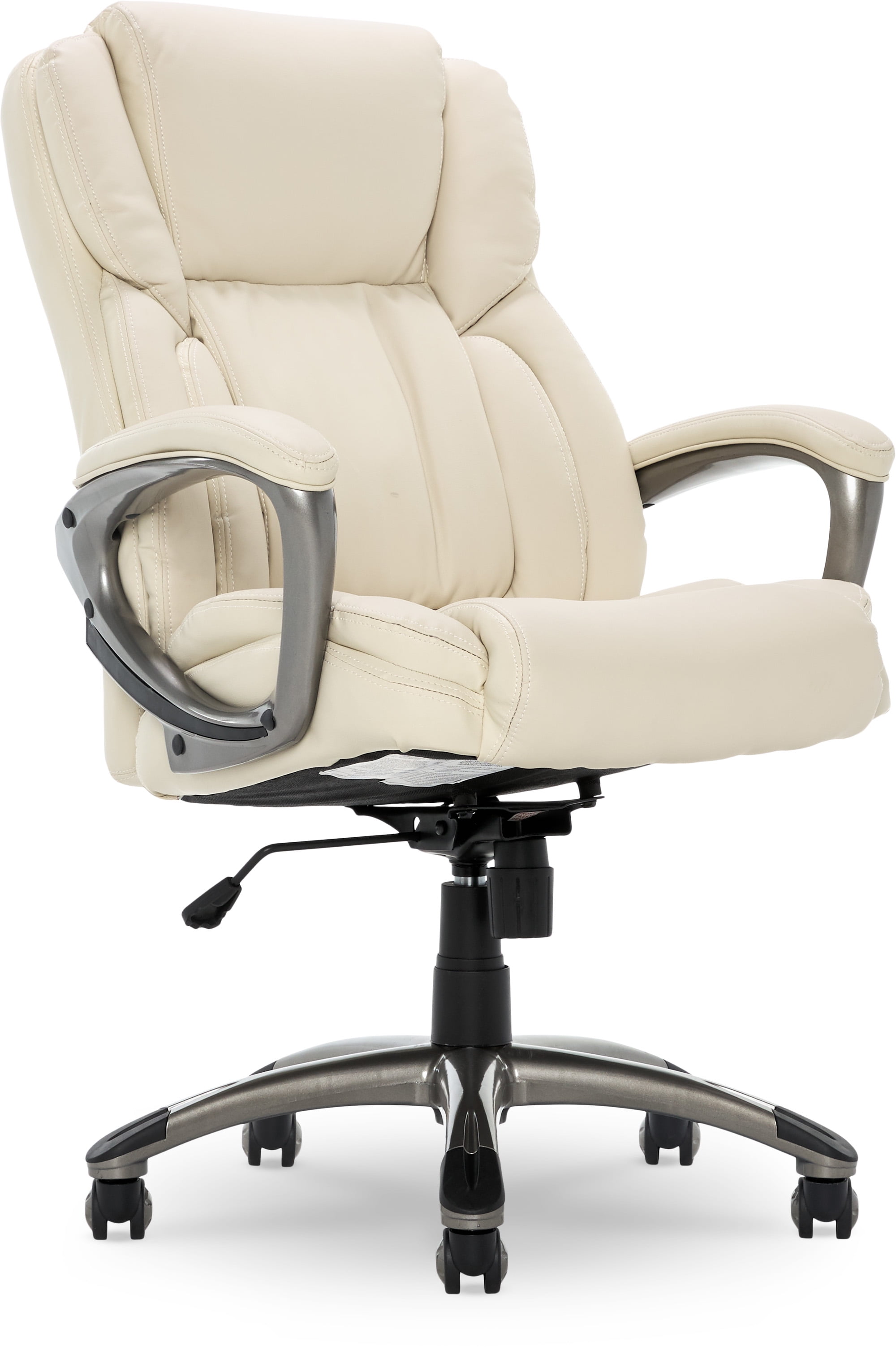 Serta Garret Executive Office Chair, Ergonomic Mid-Back with Lumbar Support, Semi-Plush Cushion and Body Pillows, Padded Armrests, Swivel Base, Bonded Leather, Ivory White