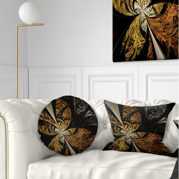Designart Symmetrical Brown Fractal Flower - Floral Throw Pillow - 12x20