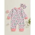 thumbnail image 2 of Suealasg Baby Girls Valentine One Piece Clothes 3 6 12 18 Months Newborn Spring Romper Long Sleeve Baseball Cherry Bow Print Jumpsuits Headband, 2 of 7