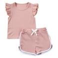 thumbnail image 6 of Povozer Girls Clothe Summer Solid Color Outfits Set Toddler Girls Top Shorts Set(Pink,6-12M), 6 of 9