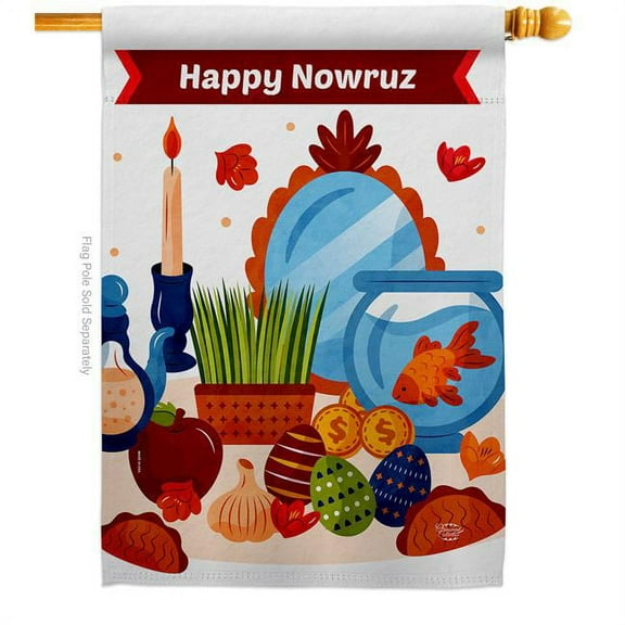 Ornament Collection H192478-BO Persian Style New Years Table Celebration Nowruz Double-Sided Garden Decorative House Flag, Multi Color
